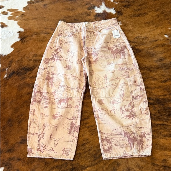 We The Free Western Graphic Barrel Jeans in Tan and Brown Women’s - Picture 3 of 11